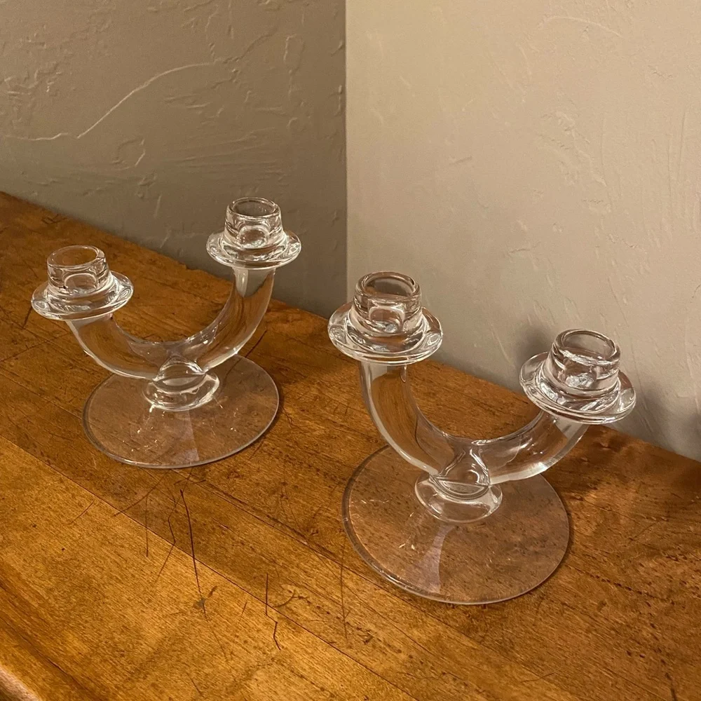 Glass Double Hi Lo Candle Holder Set Of 2